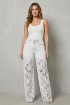 Kacob | Lace Panel Wide Leg Denim Jeans