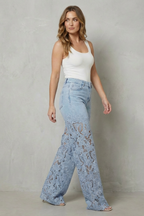 Kacob | Lace Panel Wide Leg Denim Jeans