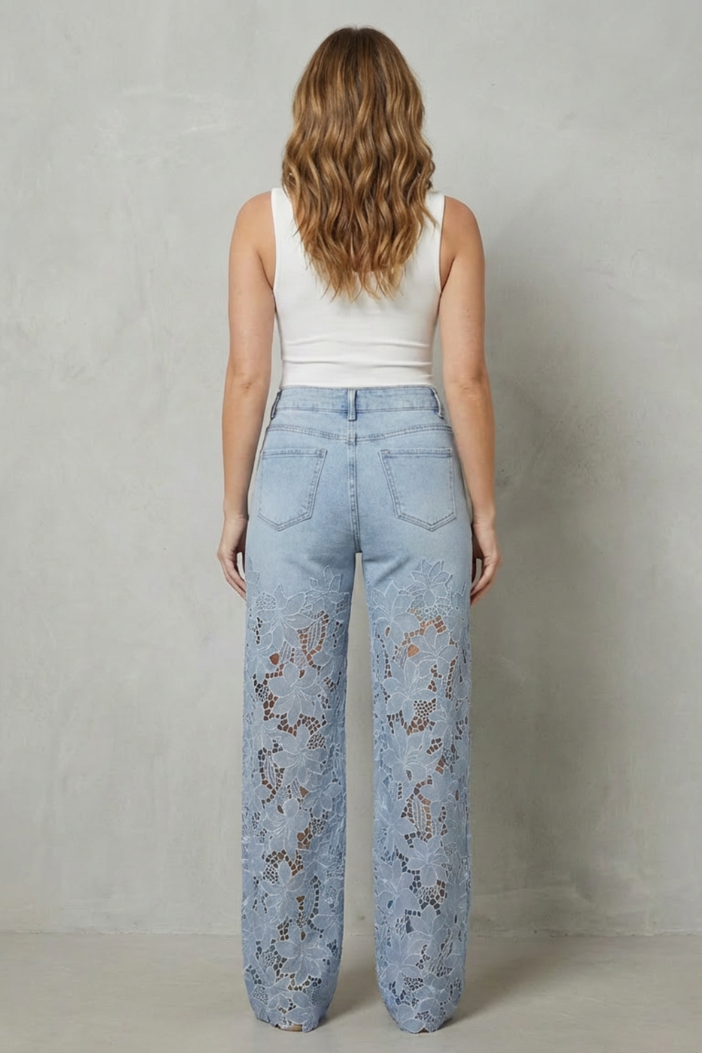 Kacob | Lace Panel Wide Leg Denim Jeans