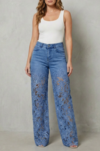 Kacob | Lace Panel Wide Leg Denim Jeans