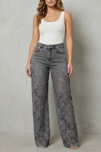 Kacob | Lace Panel Wide Leg Denim Jeans