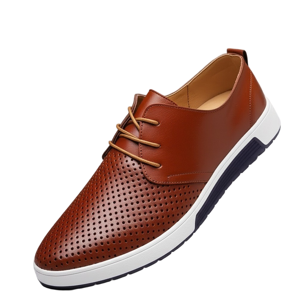 Men's perforated lace up derby shoes in brown