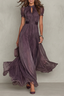 Kacob | Women's Chiffon Maxi Dress – Lace Keyhole Neck Evening Wedding Guest Dress