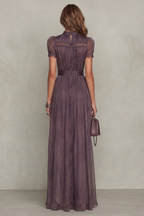 Kacob | Women's Chiffon Maxi Dress – Lace Keyhole Neck Evening Wedding Guest Dress