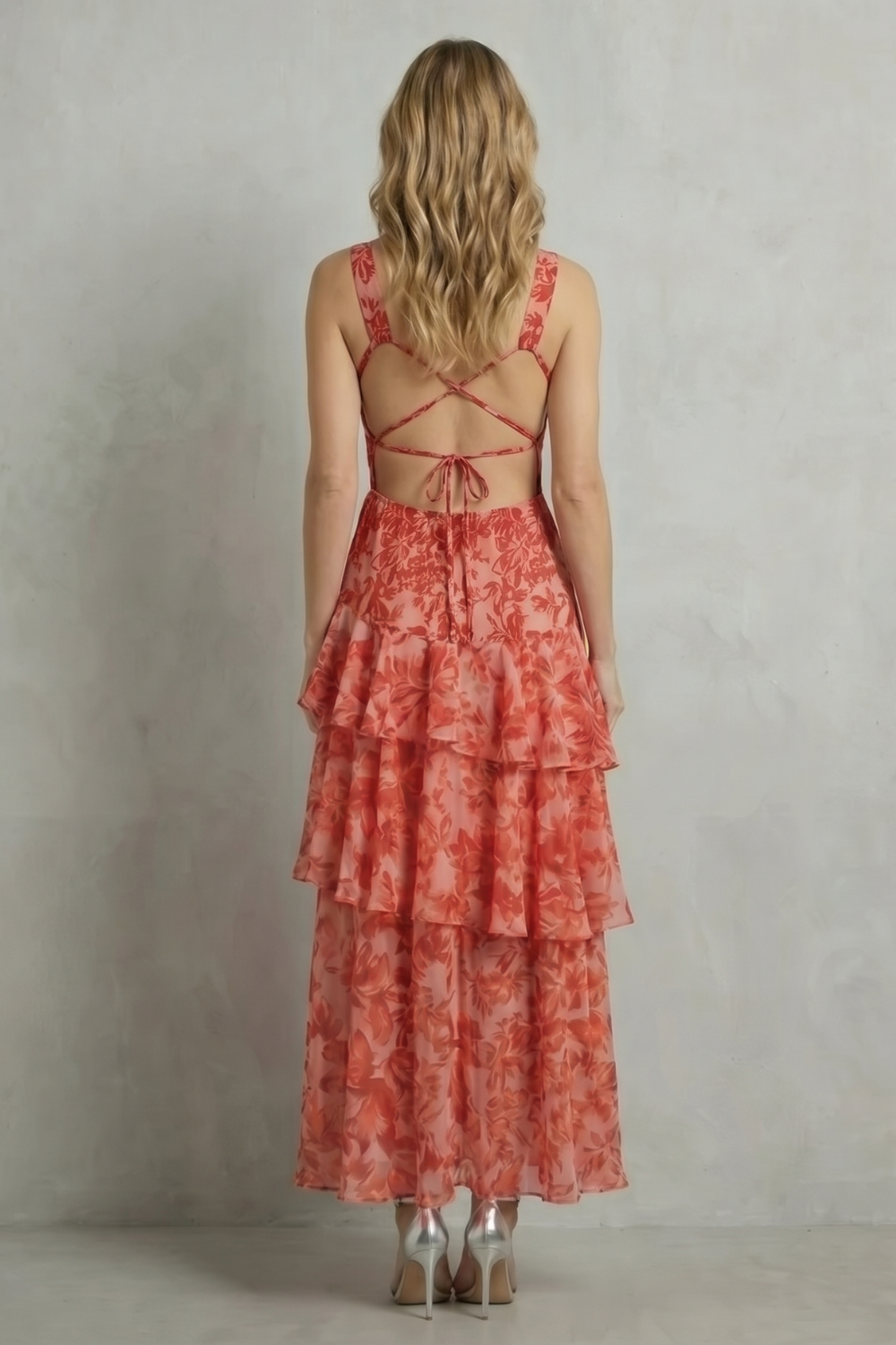Kacob | Tiered Ruffle Floral Chiffon Maxi Dress