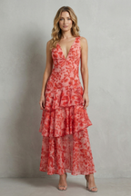 Kacob | Tiered Ruffle Floral Chiffon Maxi Dress