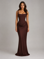 Kacob | Bodycon Draped Corset Maxi Dress – Sculpted Silhouette