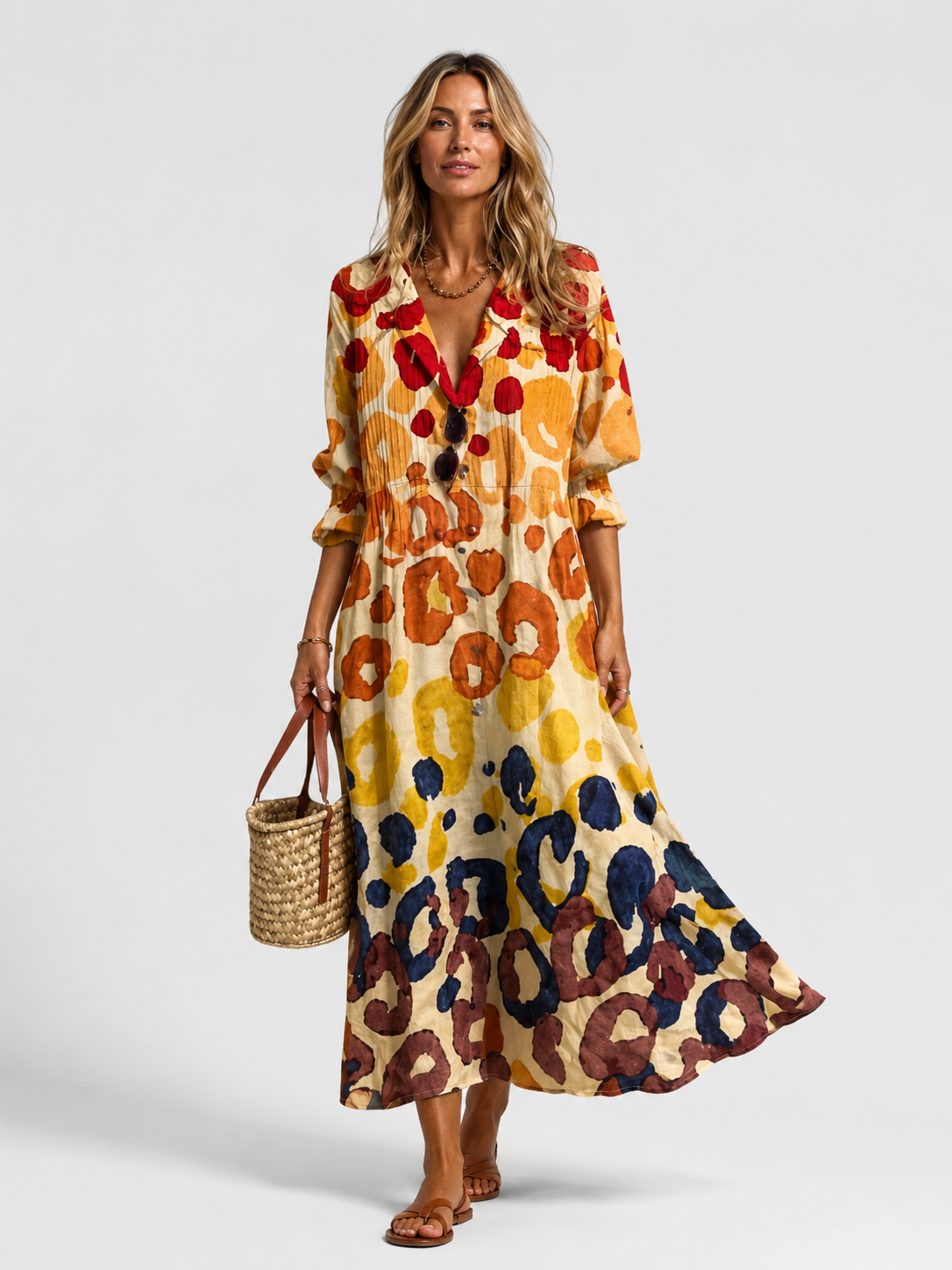 Kacob | Women's Printed Shirt Dress – Relaxed Fit Midi Beach Holiday Dress & Cover Up