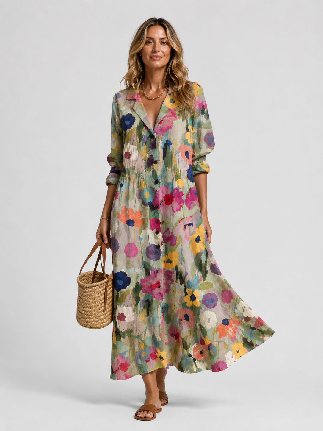 Kacob | Women's Printed Shirt Dress – Relaxed Fit Midi Beach Holiday Dress & Cover Up
