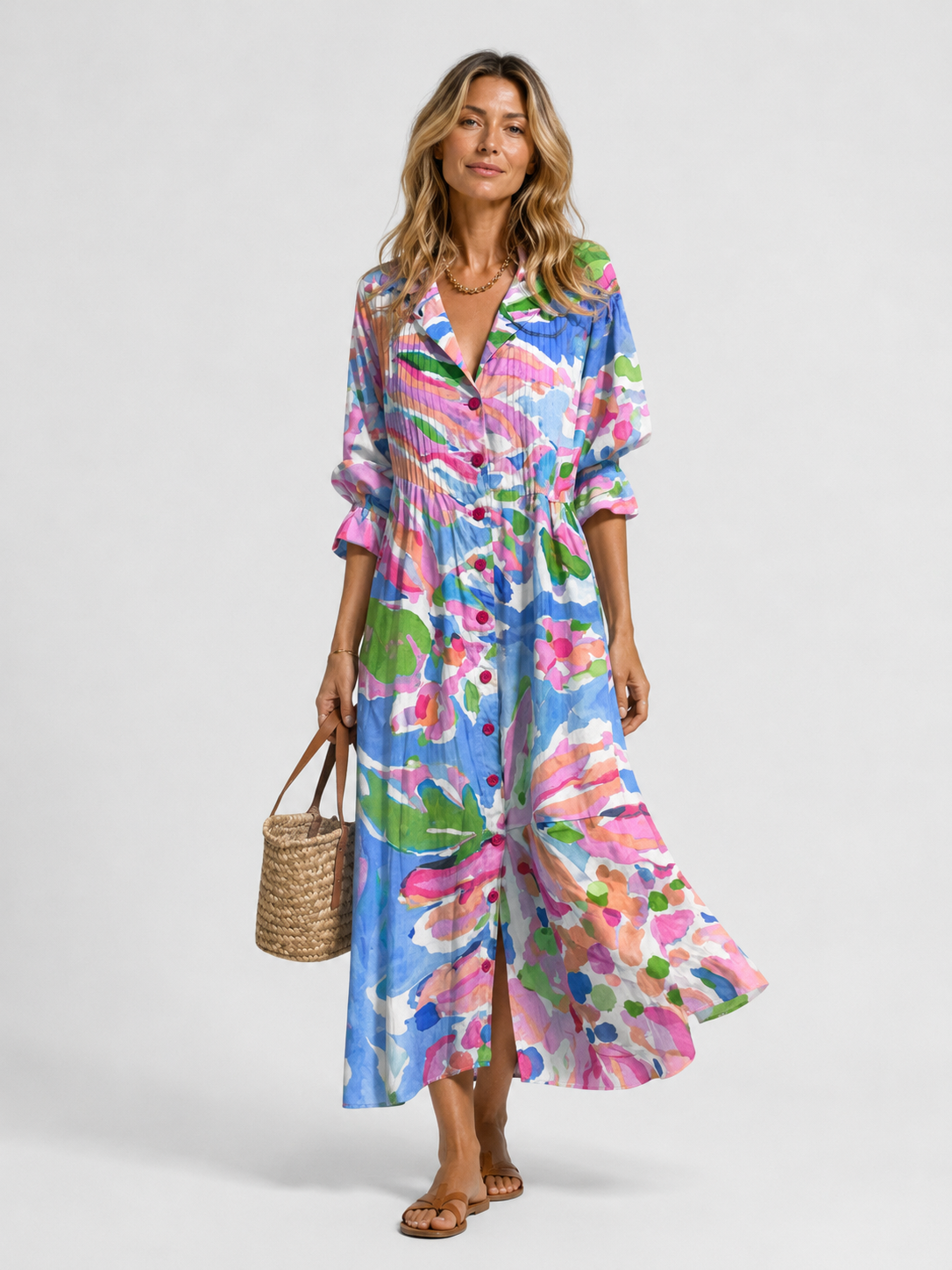 Kacob | Women's Printed Shirt Dress – Relaxed Fit Midi Beach Holiday Dress & Cover Up