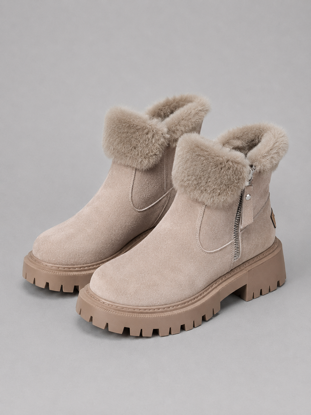 Kacob | Faux Fur Trim Suede Chunky Ankle Boots