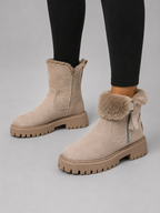 Kacob | Faux Fur Trim Suede Chunky Ankle Boots