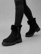 Kacob | Faux Fur Trim Suede Chunky Ankle Boots
