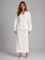 Kacob | Peplum V-Neck Skirt Suit