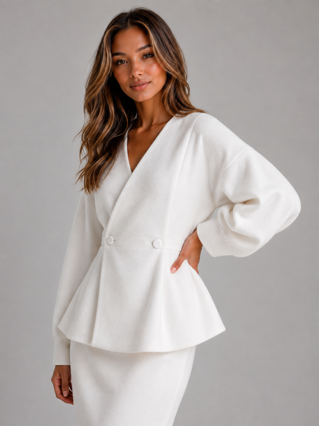 Kacob | Peplum V-Neck Skirt Suit
