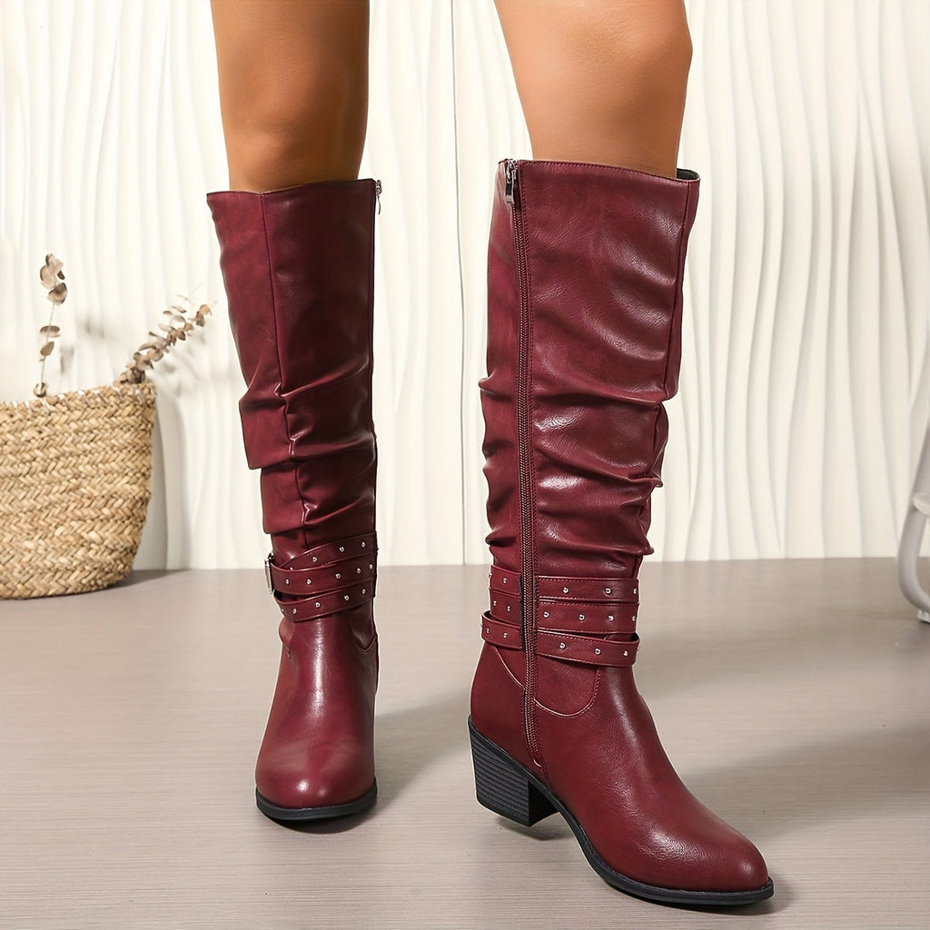 kacob womens buckle slouch knee high boots