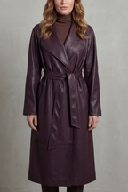 Kacob | Belted Faux Leather Trench Coat