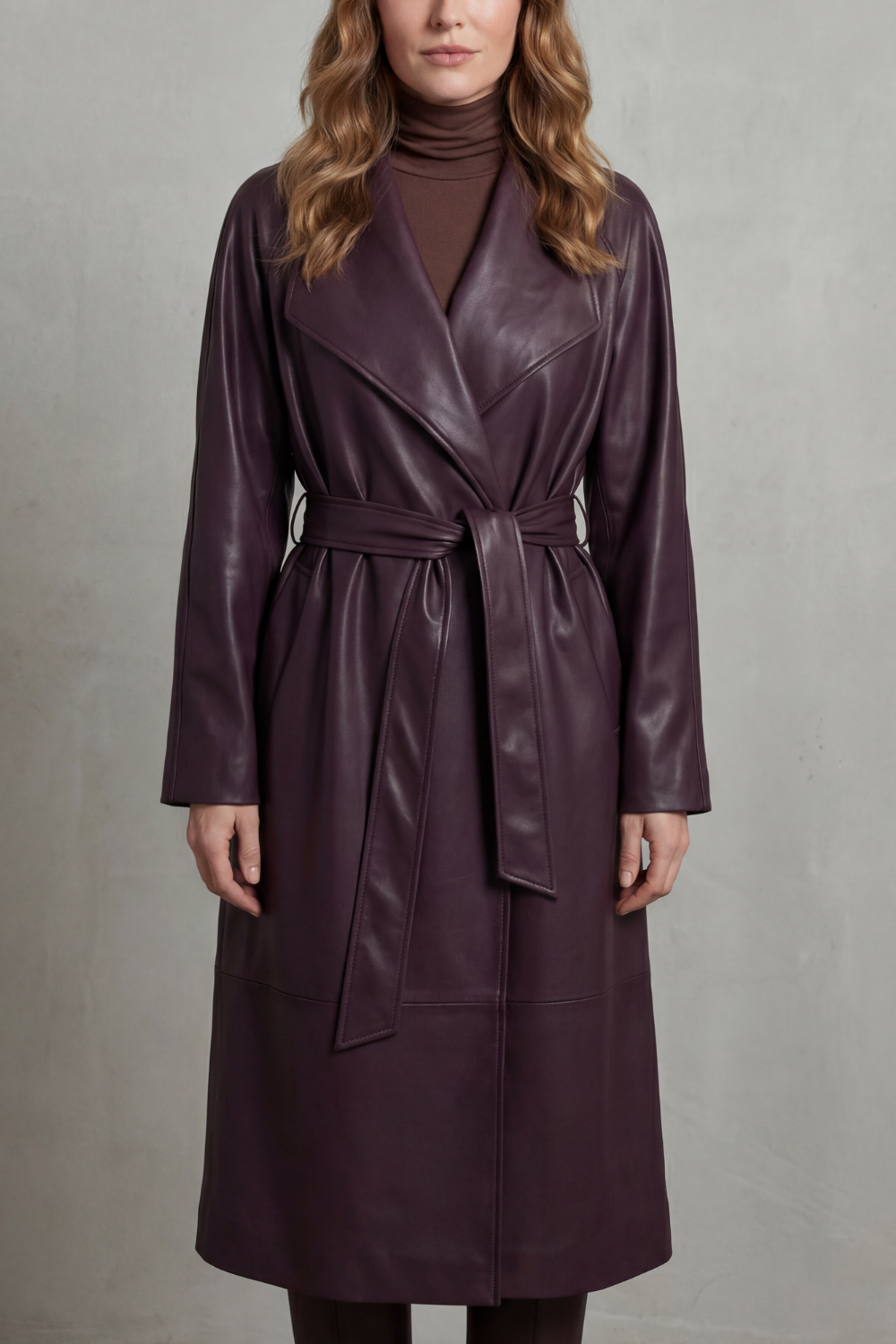Kacob | Belted Faux Leather Trench Coat
