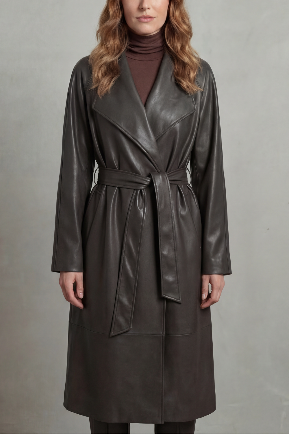 Kacob | Belted Faux Leather Trench Coat