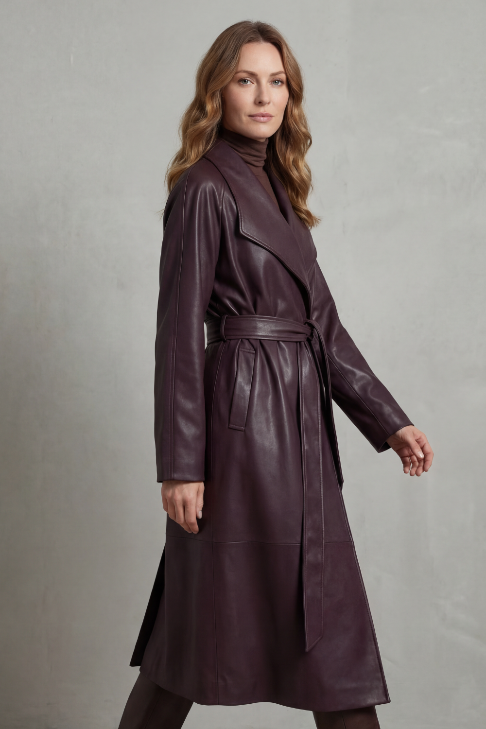 Kacob | Belted Faux Leather Trench Coat