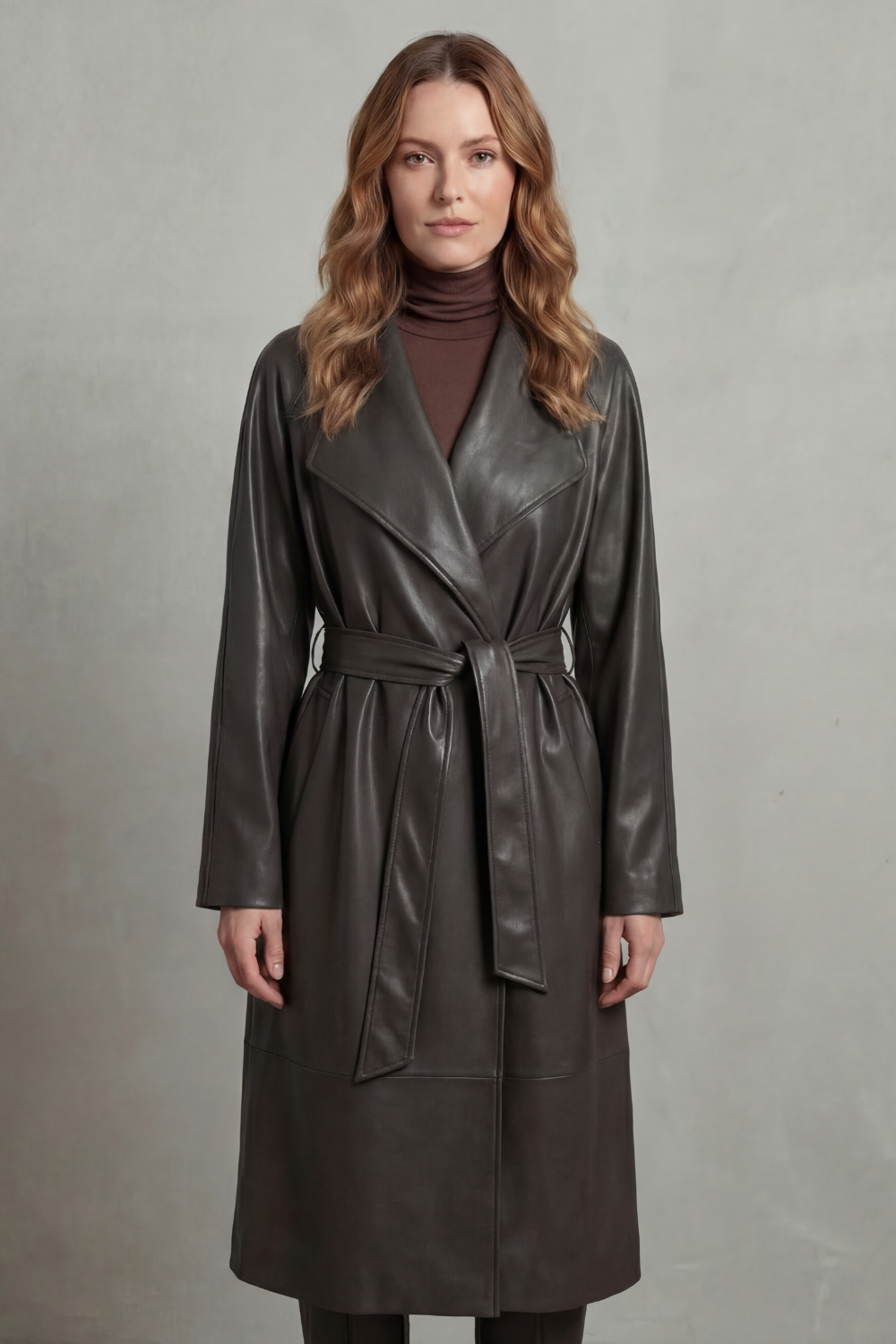 Kacob | Belted Faux Leather Trench Coat