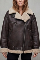 Kacob | Belted Shearling Trim Aviator Coat
