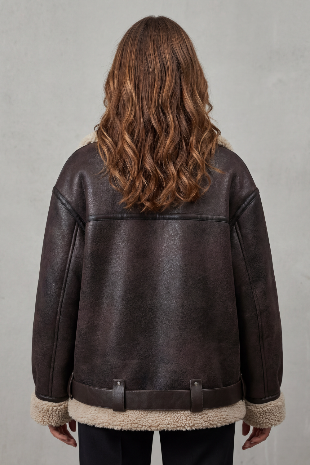 Kacob | Belted Shearling Trim Aviator Coat