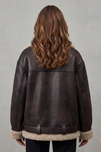 Kacob | Belted Shearling Trim Aviator Coat