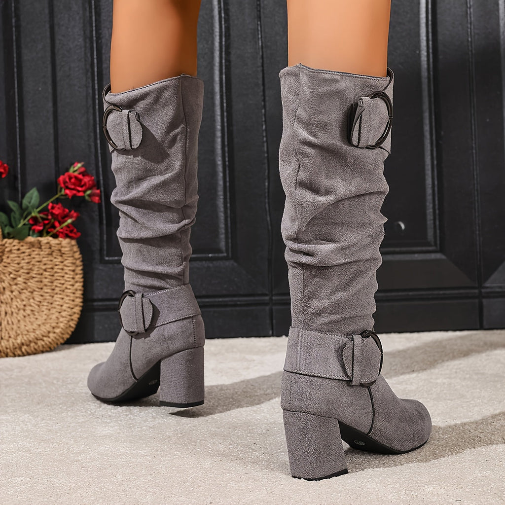 kacob womens slouch block heel knee high boots