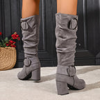 kacob womens slouch block heel knee high boots