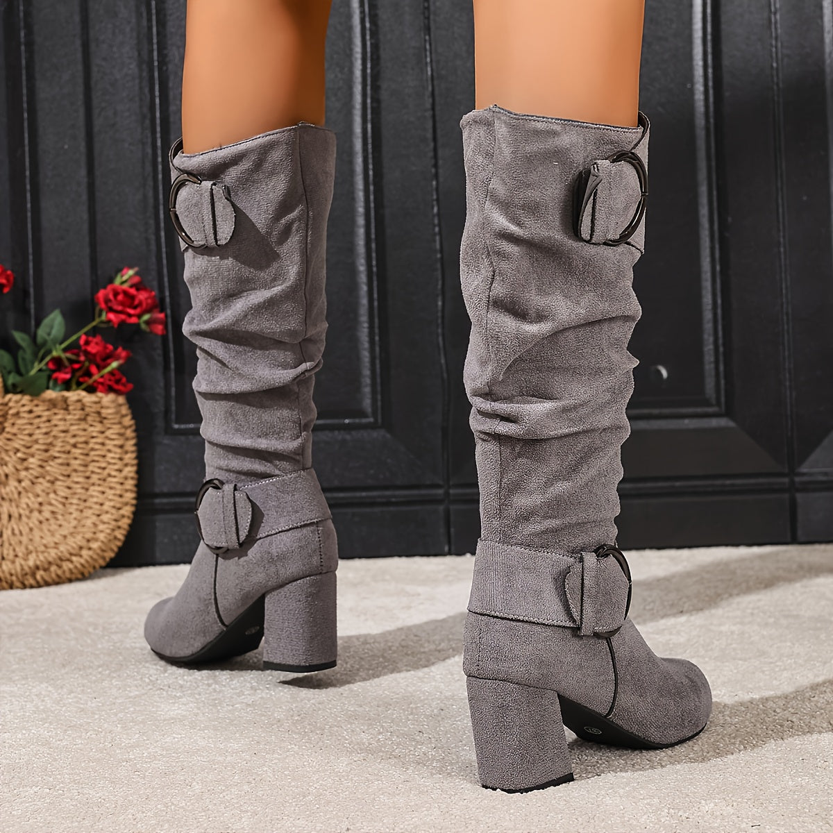 kacob womens slouch block heel knee high boots
