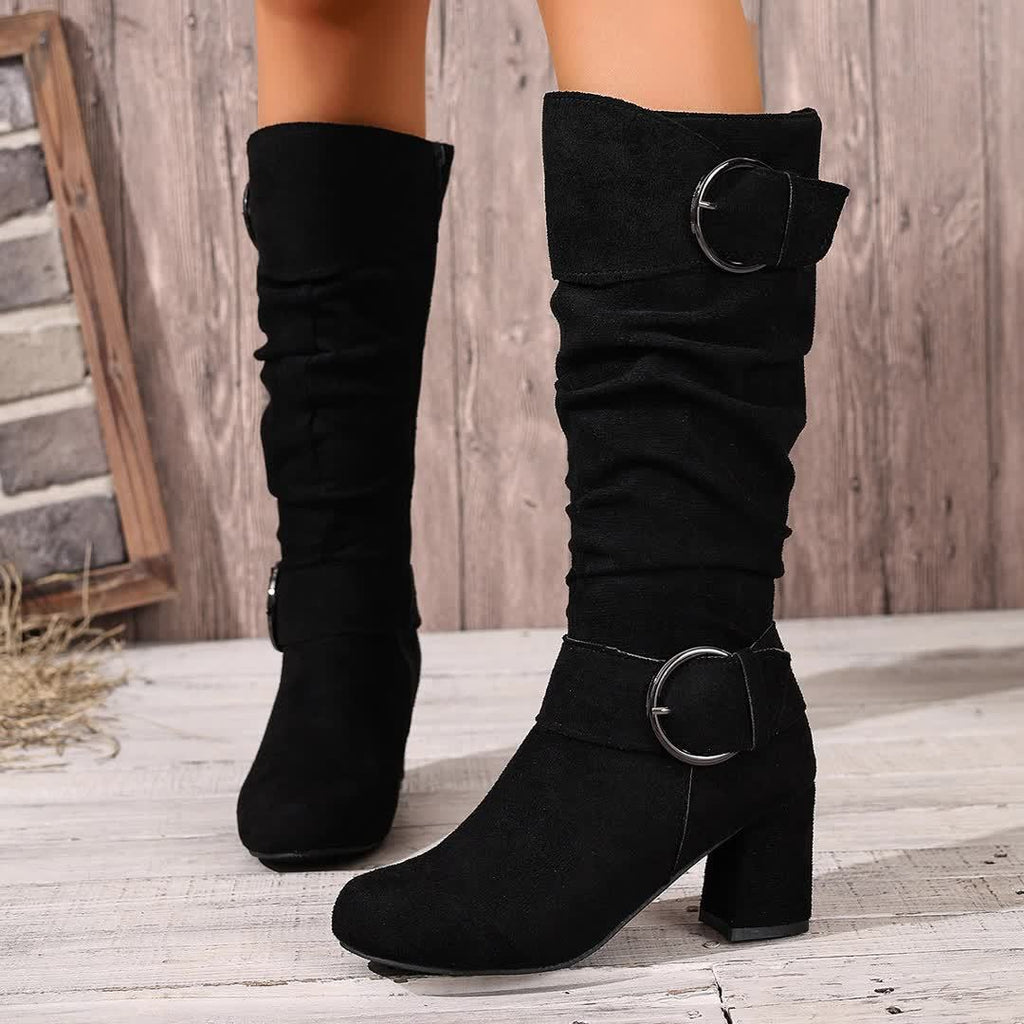 kacob womens slouch block heel knee high boots