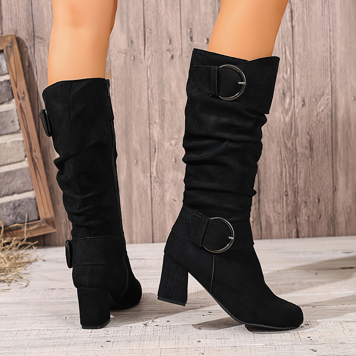 kacob womens slouch block heel knee high boots
