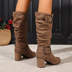 kacob womens slouch block heel knee high boots