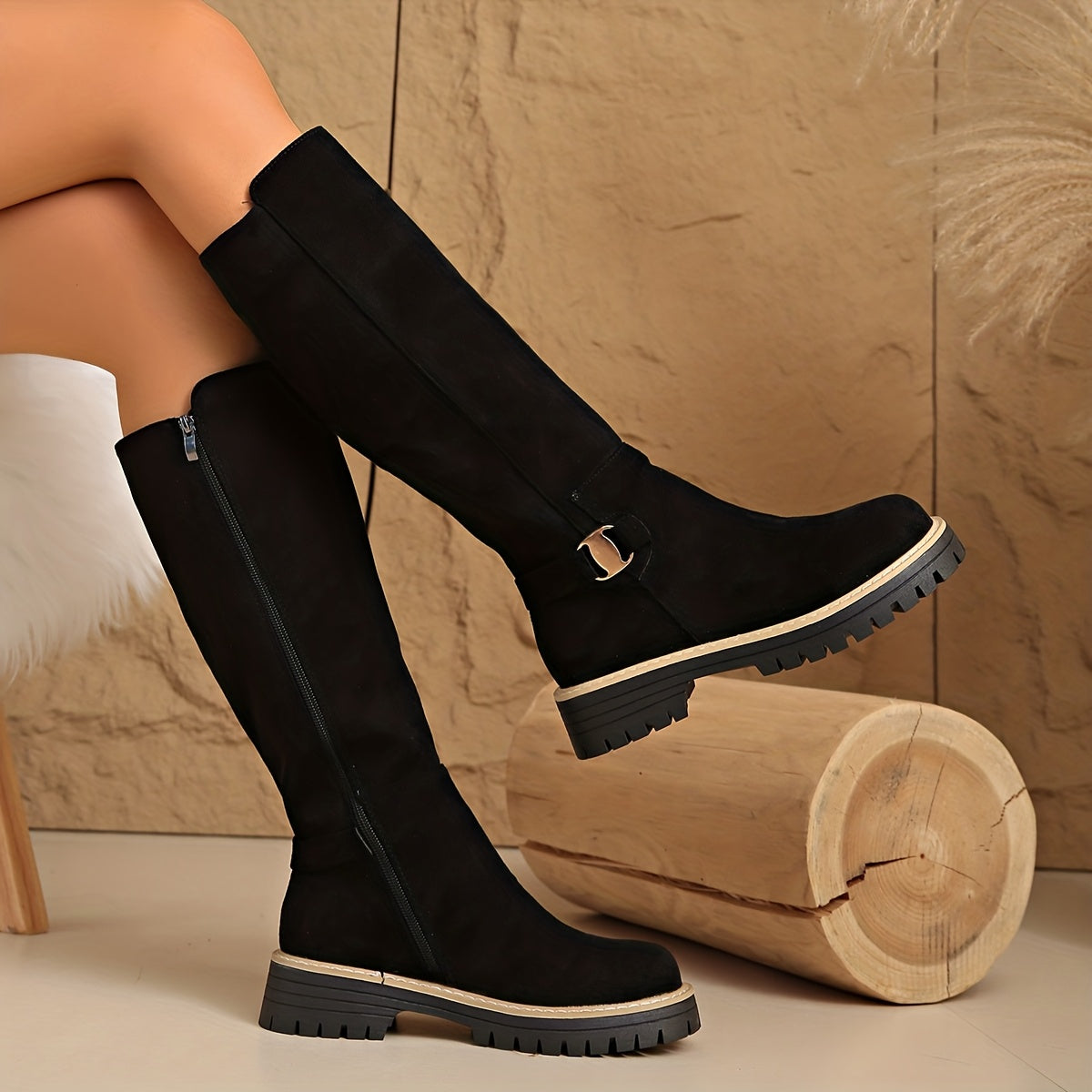 kacob womens lug sole knee high boots