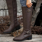 kacob womens polished double buckle knee high boots