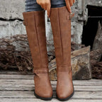 kacob womens polished double buckle knee high boots