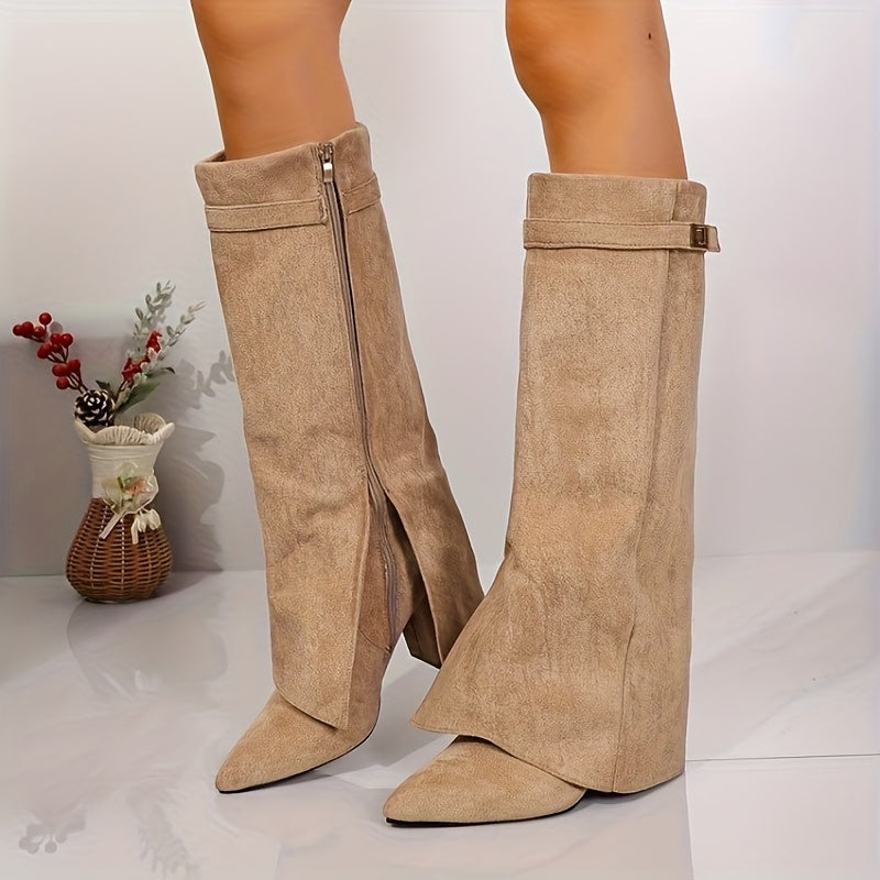 kacob womens brushed block heel knee high boots