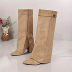 kacob womens brushed block heel knee high boots