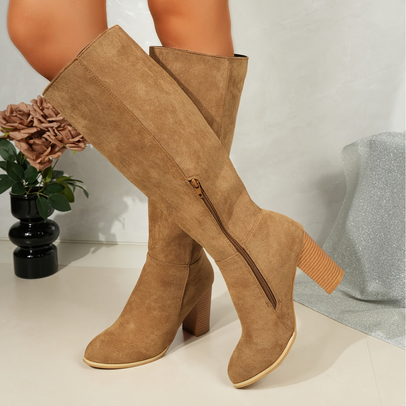 kacob womens chunky heel knee high boots