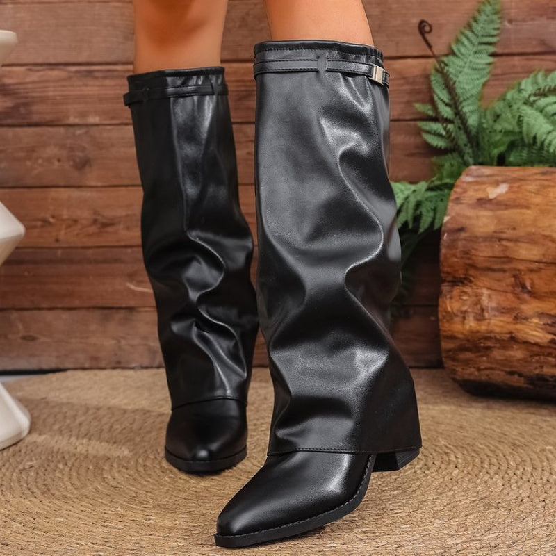 kacob womens pointed toe slouch knee high boots