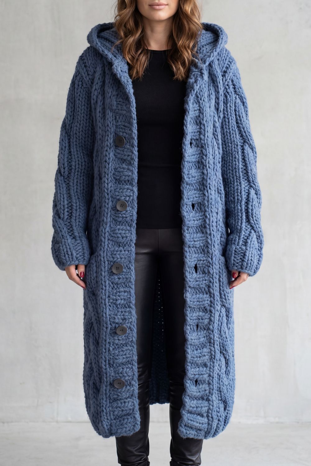 Kacob | Cable Knit Hooded Longline Cardigan