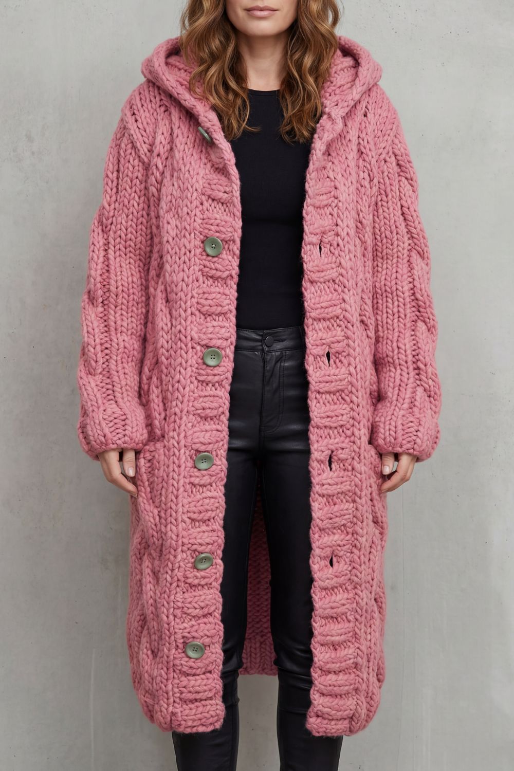 Kacob | Cable Knit Hooded Longline Cardigan