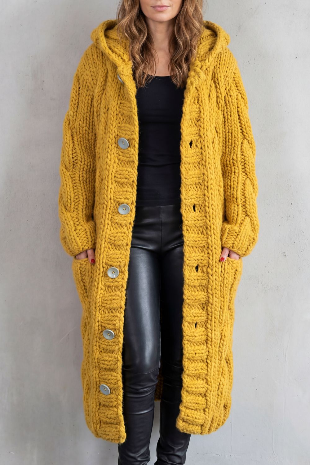 Kacob | Cable Knit Hooded Longline Cardigan