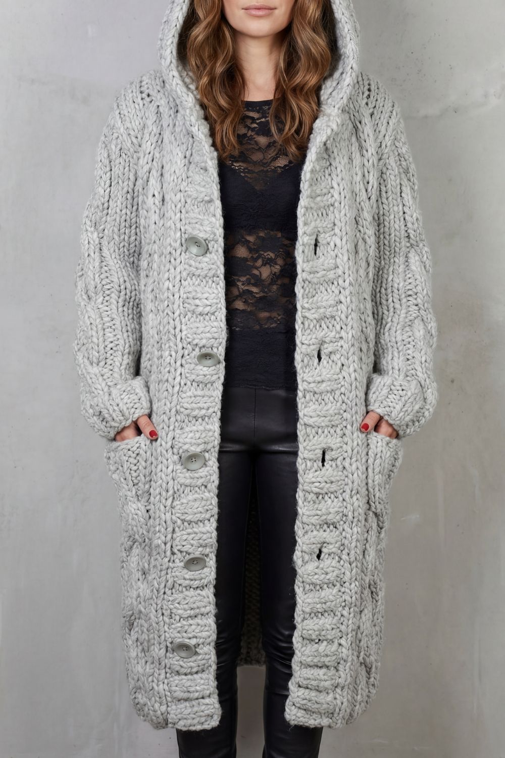 Kacob | Cable Knit Hooded Longline Cardigan