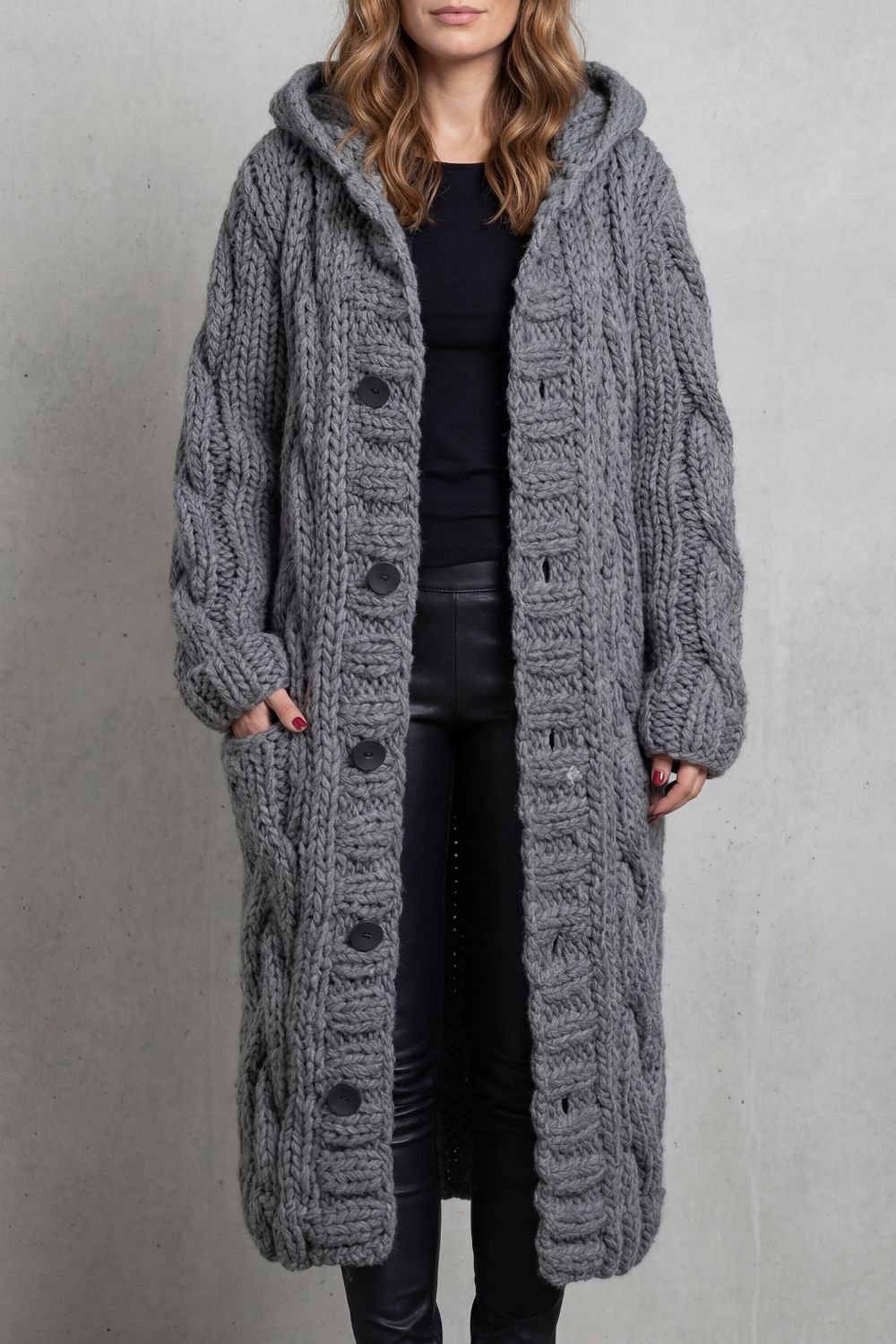 Kacob | Cable Knit Hooded Longline Cardigan