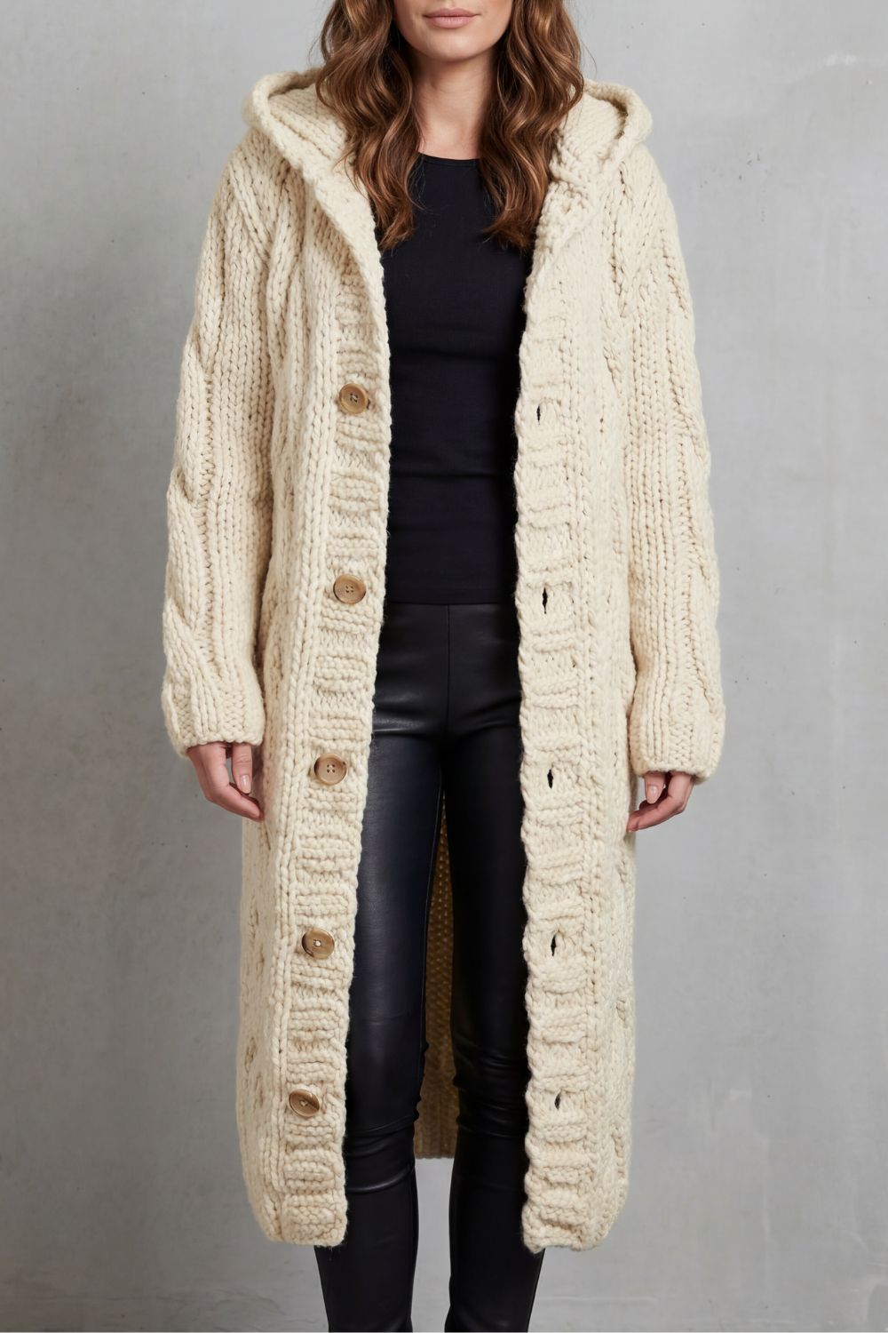 Kacob | Cable Knit Hooded Longline Cardigan