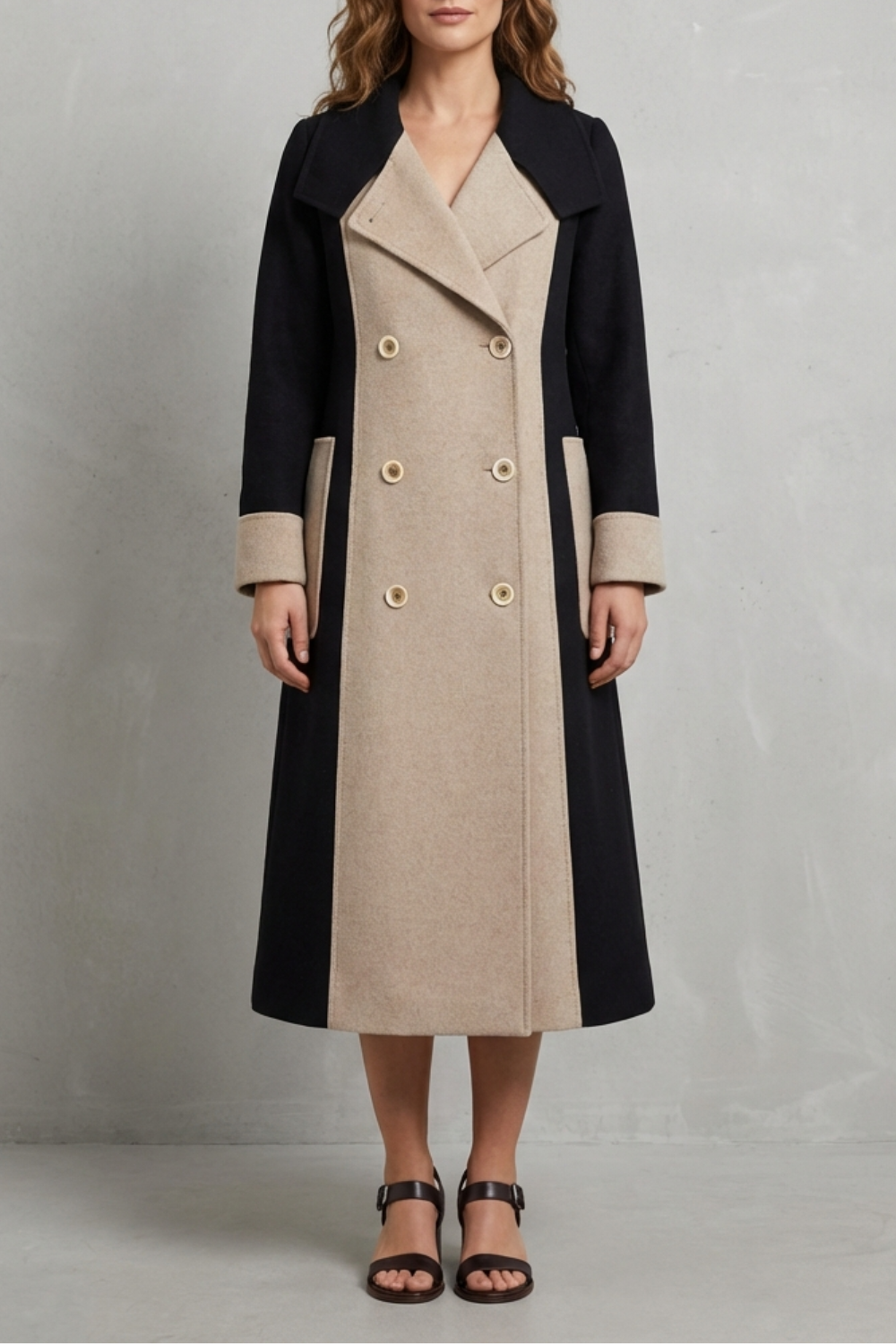 Kacob | Contrast Panel Wool Overcoat