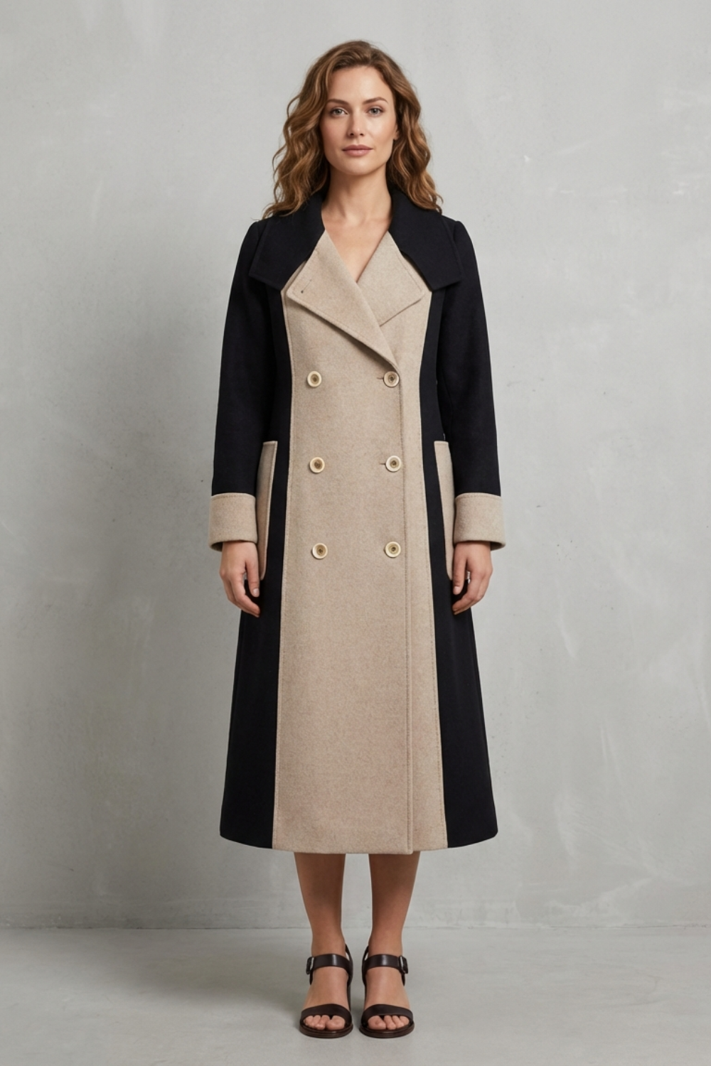 Kacob | Contrast Panel Wool Overcoat
