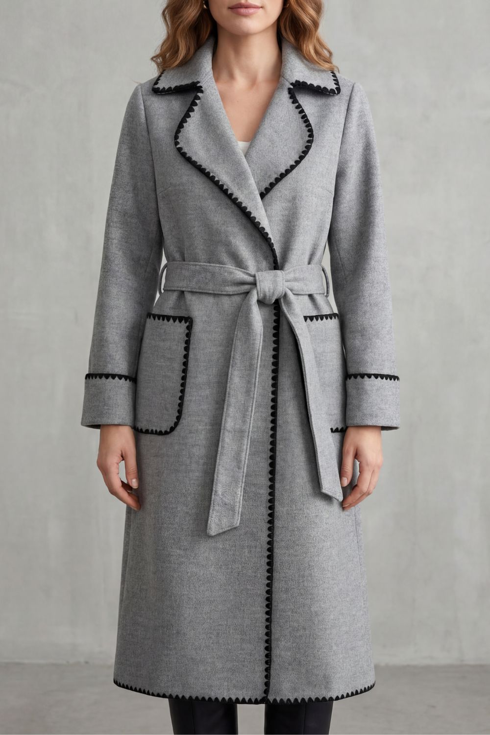 Kacob | Contrast Trim Longline Belted Coat